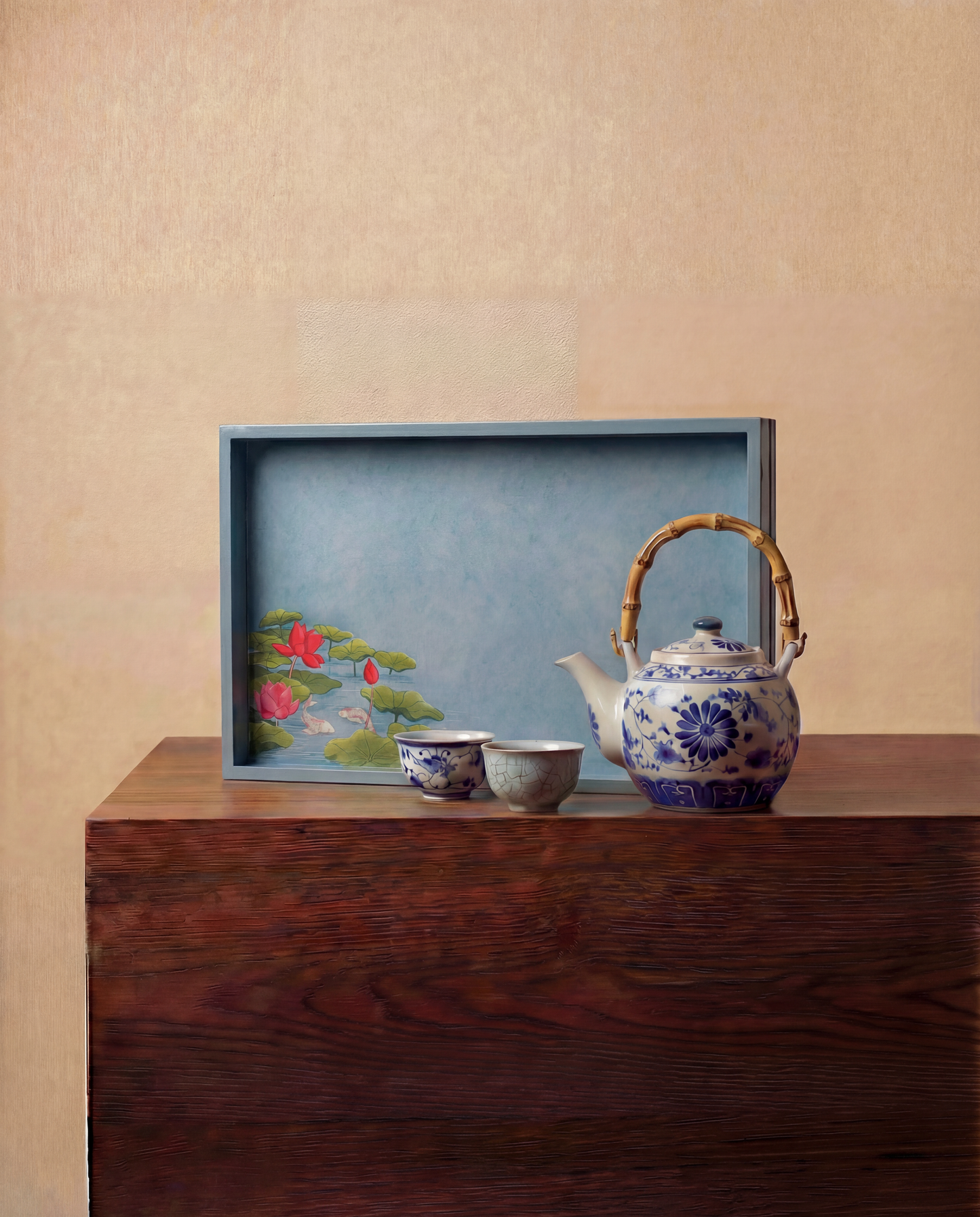 Khay sơn bóng hình hoa sen